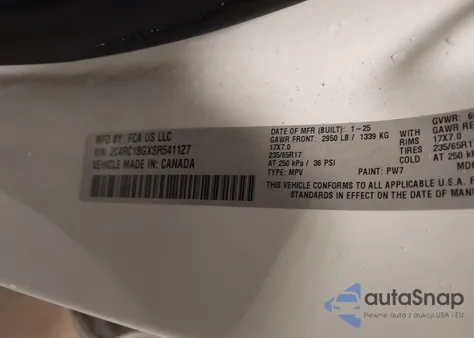 2025 Chrysler Pacifica Select from USA, damaged, VIN 2C4RC1BGXSR541127